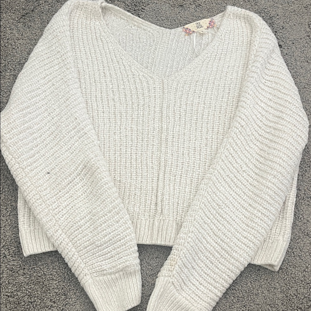 Pink Rose Elegant Cream V-Neck Sweater